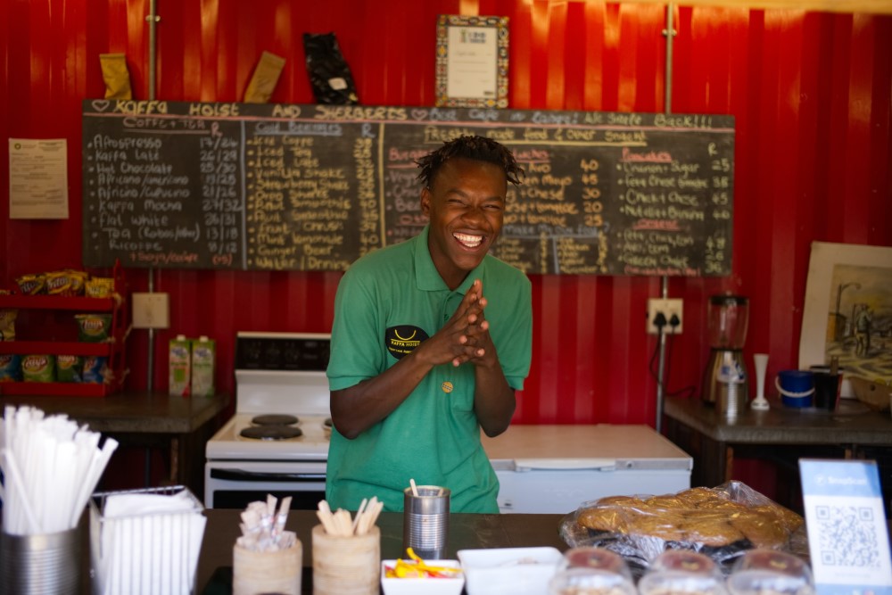 Customer using a smartphone during a service interaction